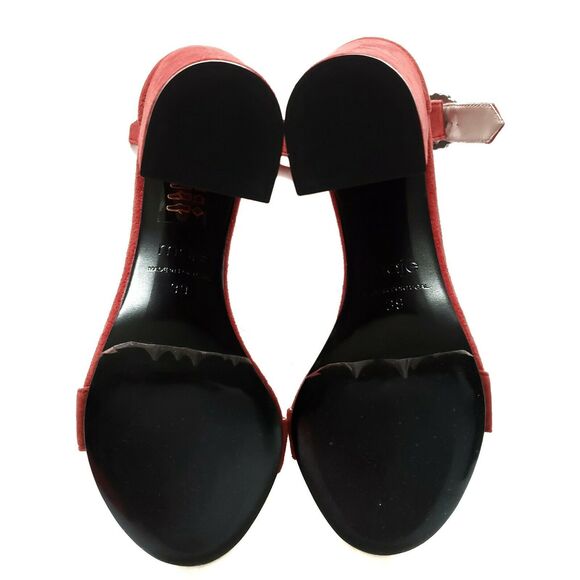 MAJE Faria chunky heel suede leather open toe ankle strap red sandals 39 8 NEW - Picture 6 of 7